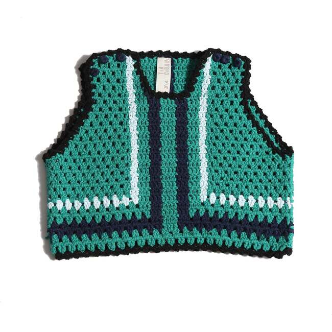 Piper Colorblock Crochet Vest, Kelp Mix