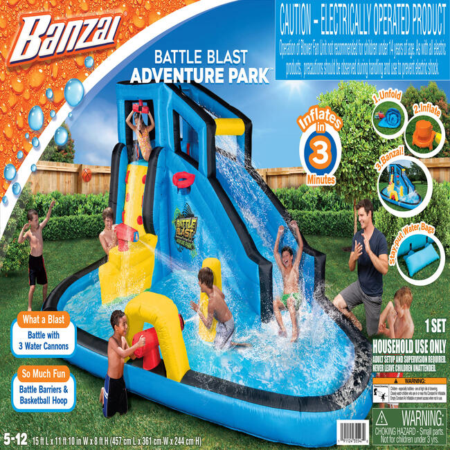 Battle Blast Inflatable Water Park Play Center - Water Slide, Climbing Wall & Oversized Splash Pool - Lawn Water Slides - 9