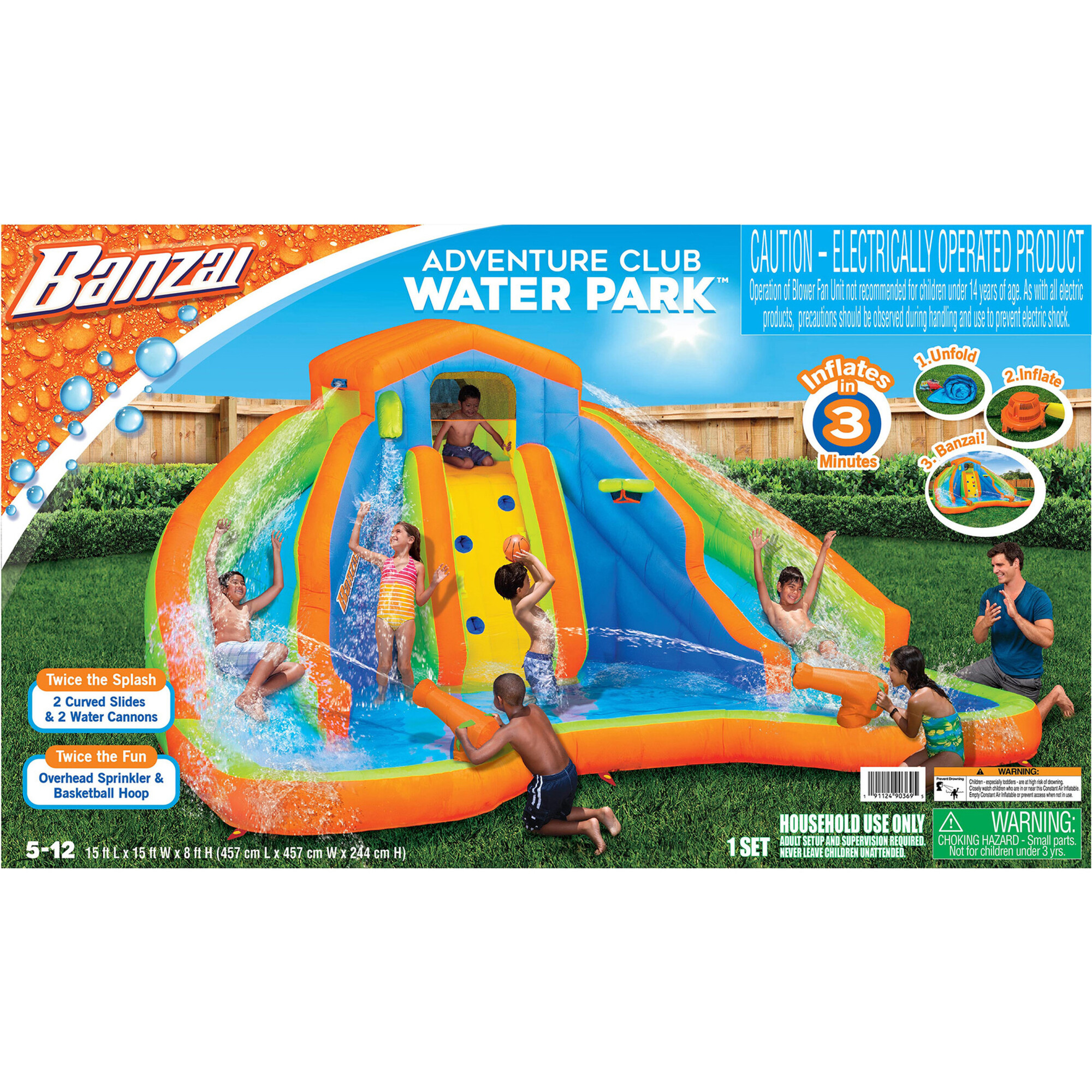 Banzai 90369 adventure club water park store inflatable 2 lane water slide splash pool