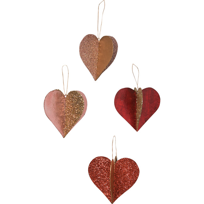 Sweet Heart Glitter and Foil Ornaments, Set of 4