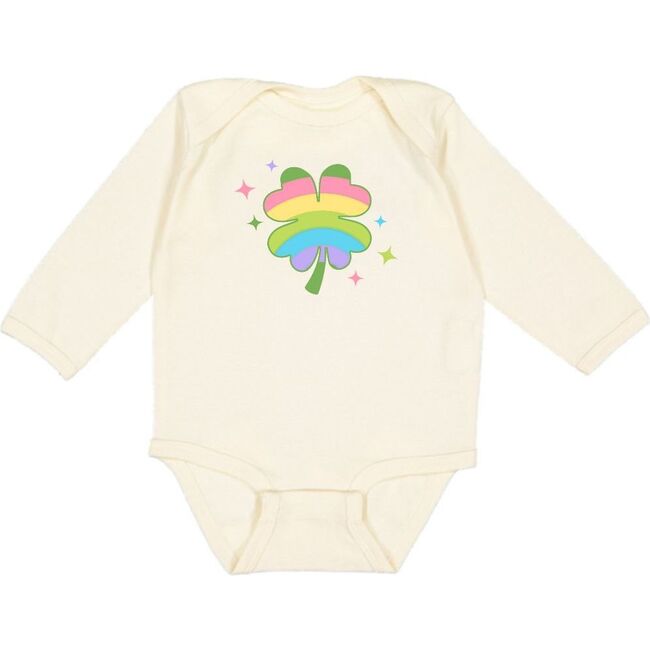 Rainbow Clover St. Patrick's Day Long Sleeve Bodysuit, Natural