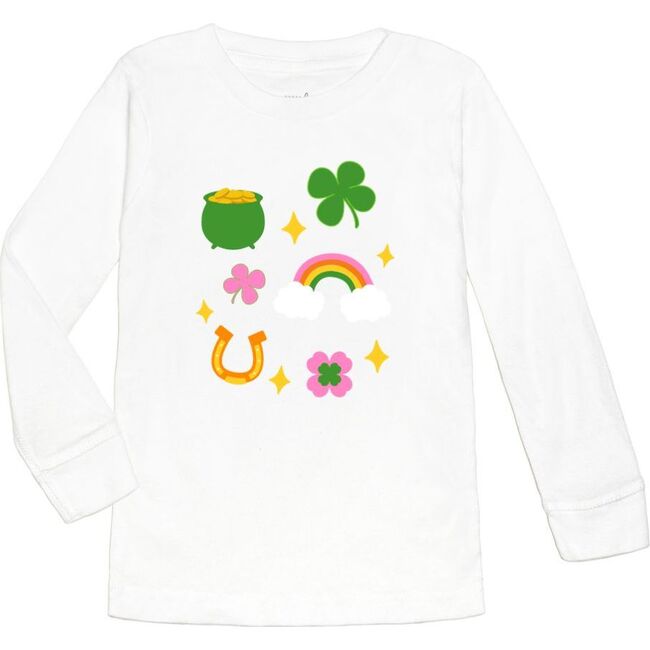 Lucky Doodle St. Patrick's Day Long Sleeve Shirt, White