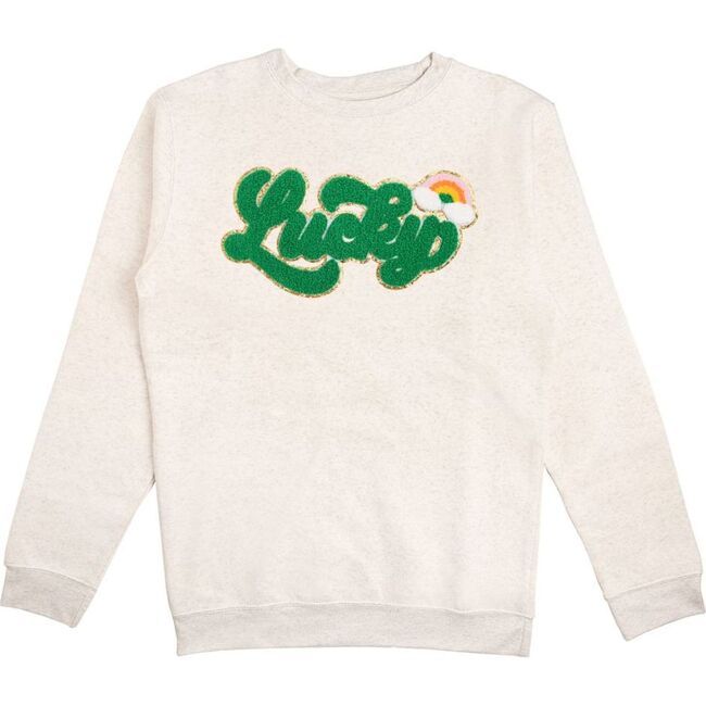 Lucky Script Patch St. Patrick's Day Adult Sweatshirt, Natural