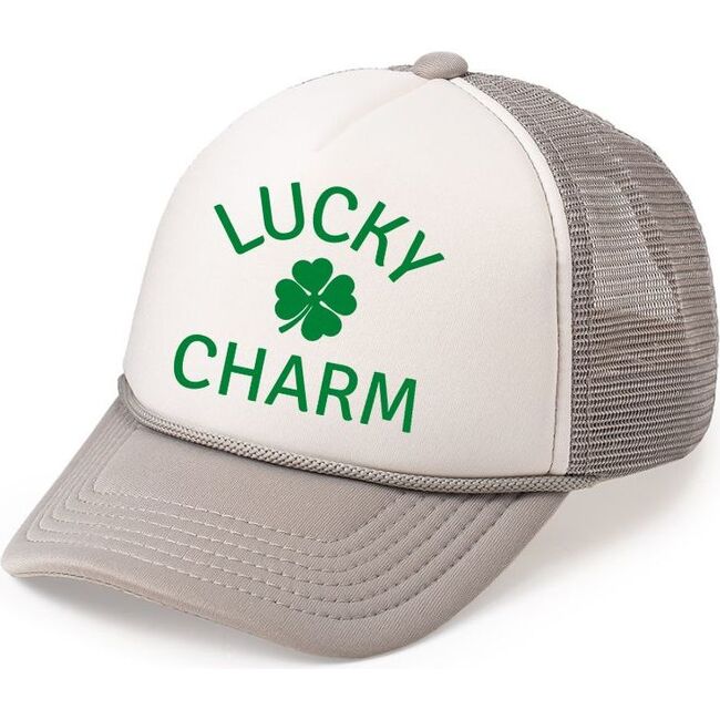 Lucky Charm Shamrock St. Patrick's Day Trucker Hat, Grey