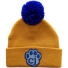 Magic Beanie: Toddler Winter Hat with Acrylic Yarn & Color Change Silicone Patch-  Brown & Blue - Hats - 1 - thumbnail