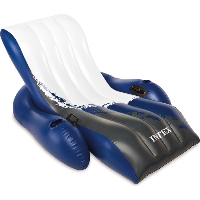 Blue/Black/White Floating Lounge Pool Recliner Chair W/ Cup Holders