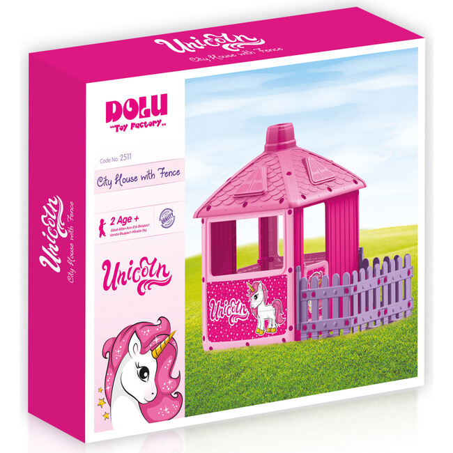 Unicorn Play House w/ Fenced Garden, Pink - Playhouses - 2