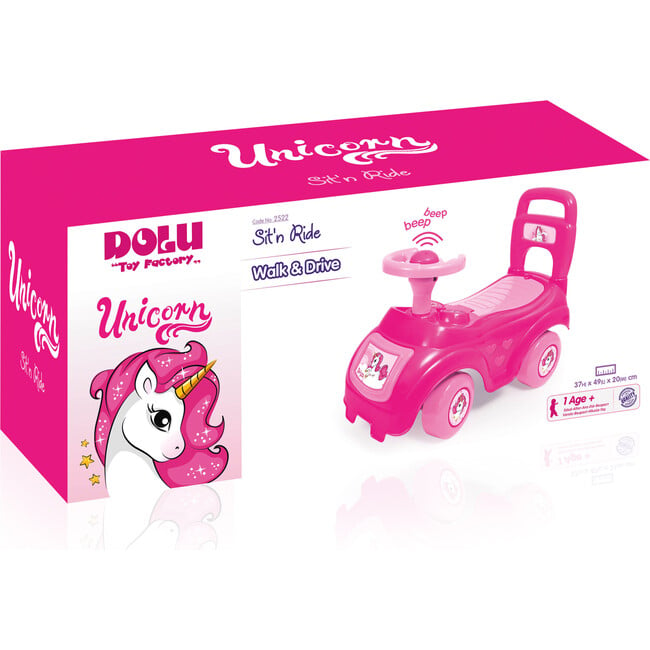 Pink Unicorn Walk & Drive Ride-On w/ Horn - Outdoor Games - 4