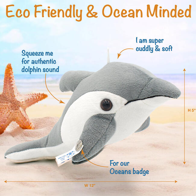 Finn The Dolphin 12" Stuffed Plush Toy w/ Authentic Animal Sounds, for Kids Babies & Toddlers - Plush - 5