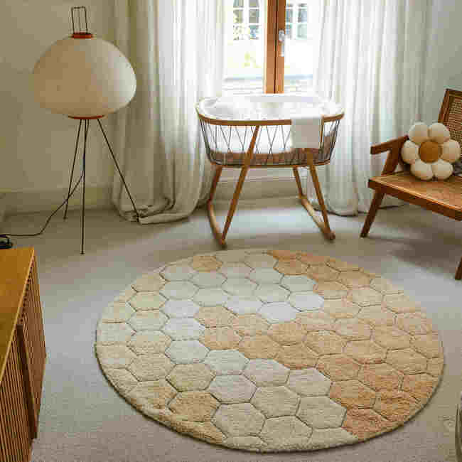 Washable Rug Round Honeycomb - 4' 7", Golden - Rugs - 2