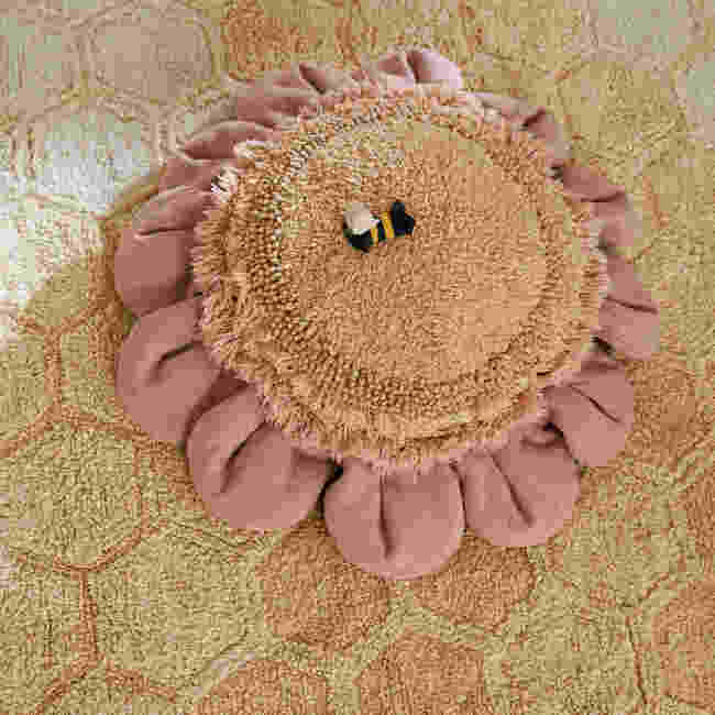 Floor cushion Pink Daisy - 2' 4", Golden Nude - Pillows - 2