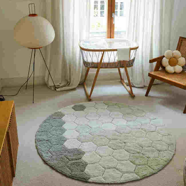 Washable Rug Round Honeycomb - 4' 7", Blue Sage - Rugs - 2