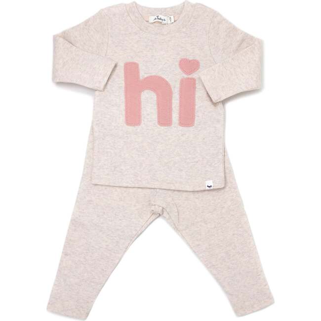 Heart dot "hi" Two Piece Set, Sand