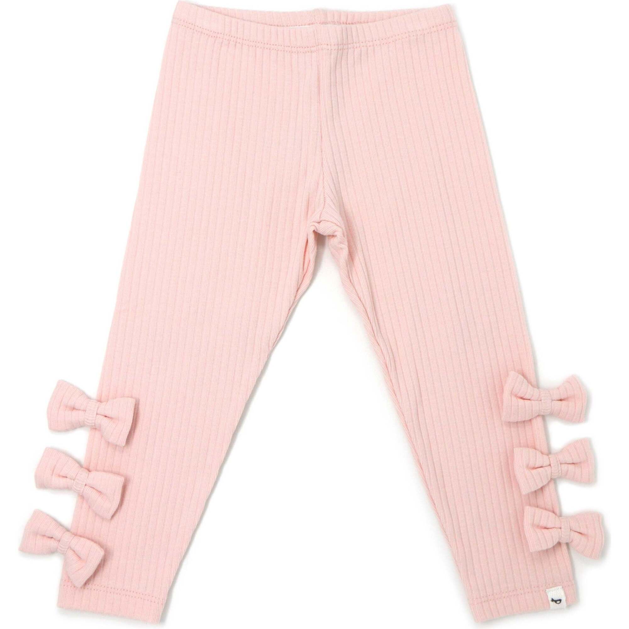Bow Leggings Wide Rib, Pale Pink - Leggings - 1