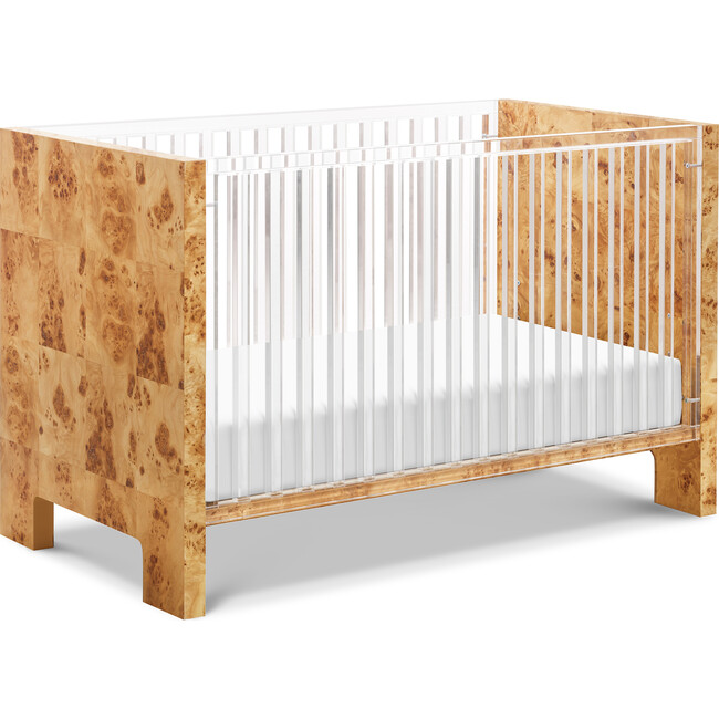 Altair Burl Wood Crib, Clear Acrylic