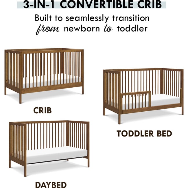 Birdie 3-In-1 Convertible Crib, Walnut - Cribs - 4