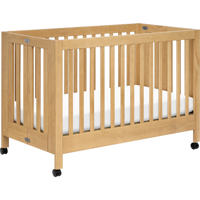 Maki Full-Size Portable Folding Crib With Toddler Bed Conversion Kit, Honey