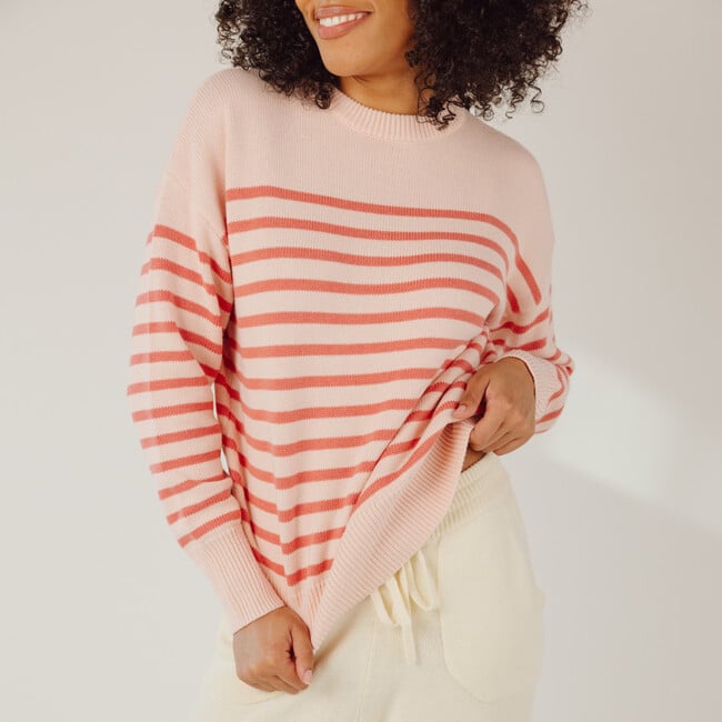 Women's Knit Sweater, Pink And Dusty Red Stripe - Sweaters - 3