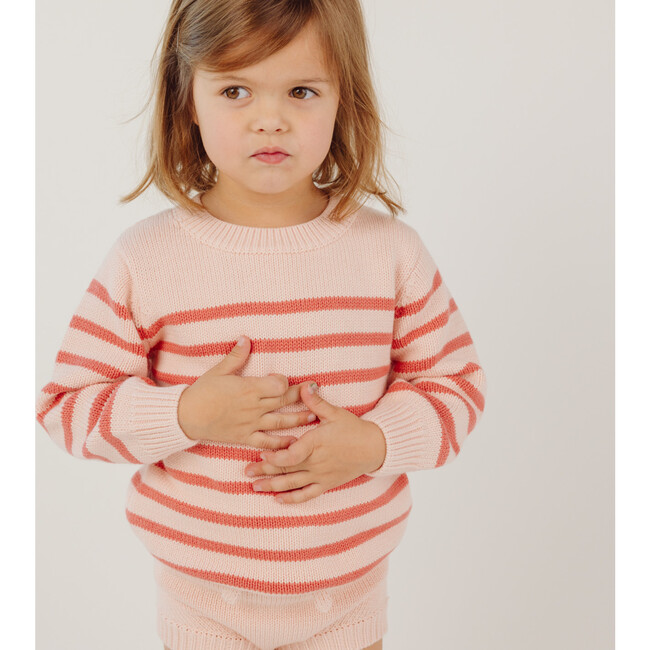 Knit Sweater, Pink and Dusty Red Stripe - Sweaters - 2