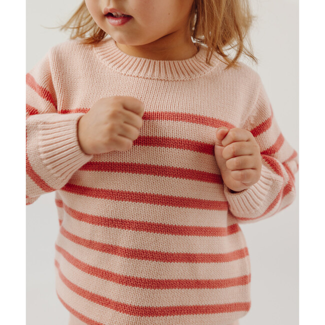 Knit Sweater, Pink and Dusty Red Stripe - Sweaters - 6