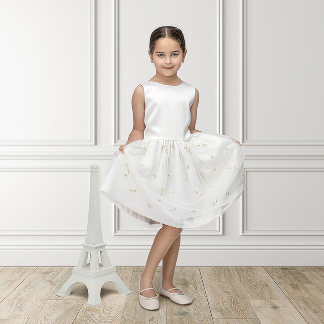 Enora Girl Dress, Pearl White Gold - Dresses - 2