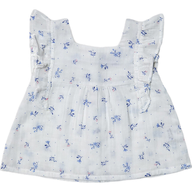Daffy Baby Blouse, White Flowery Blue