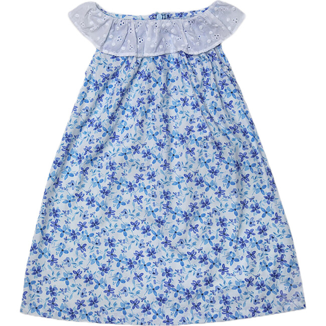 Daisie Girl Dress, Flowery Blue
