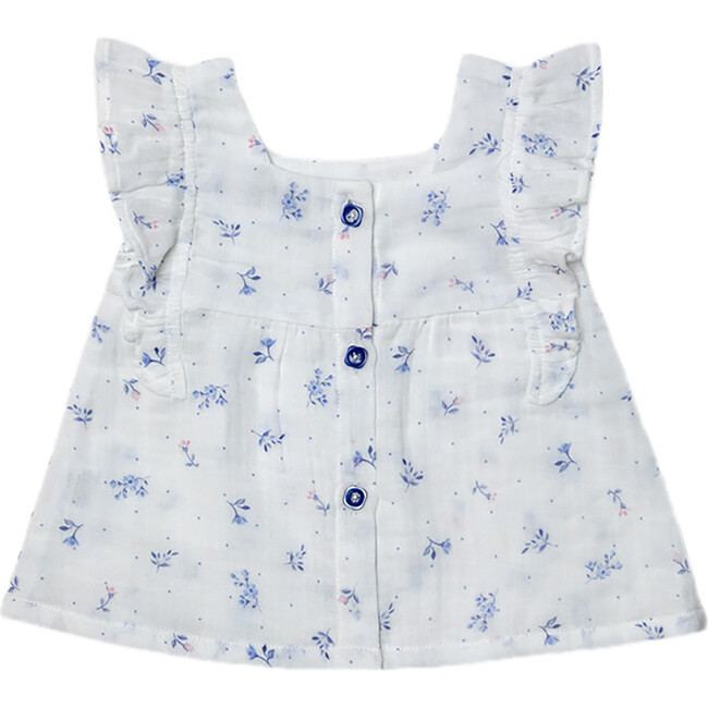 Daffy Baby Blouse, White Flowery Blue - Blouses - 3
