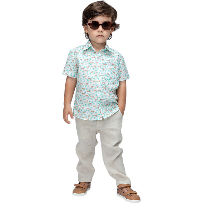 Colin Boy Shirt, Green Palm Print - Shirts - 3