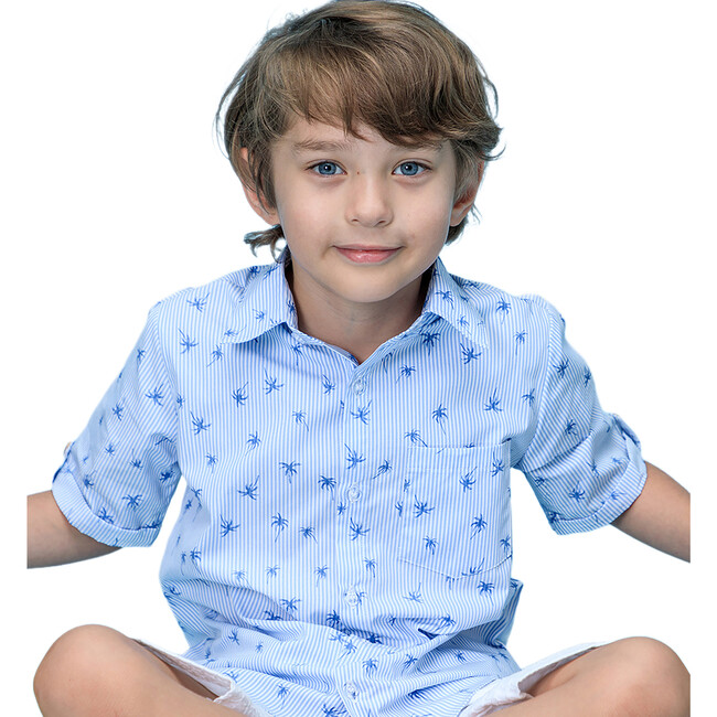 Batiste Boy Shirt, Blue Stripes Palm - Shirts - 2