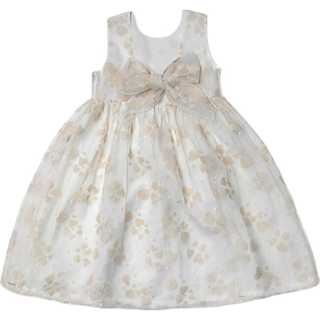Bella Girl Dress, Beige Hearts - Dresses - 4
