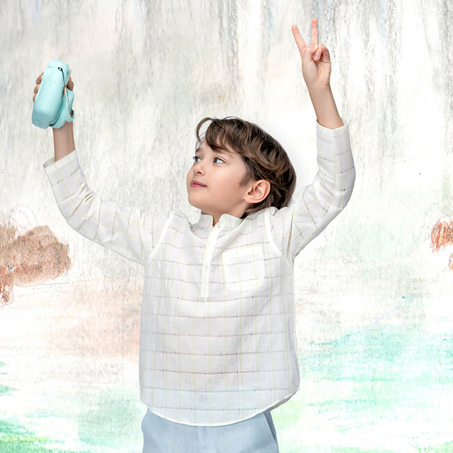 Azad Boy Shirt LS Linen, White Fluo