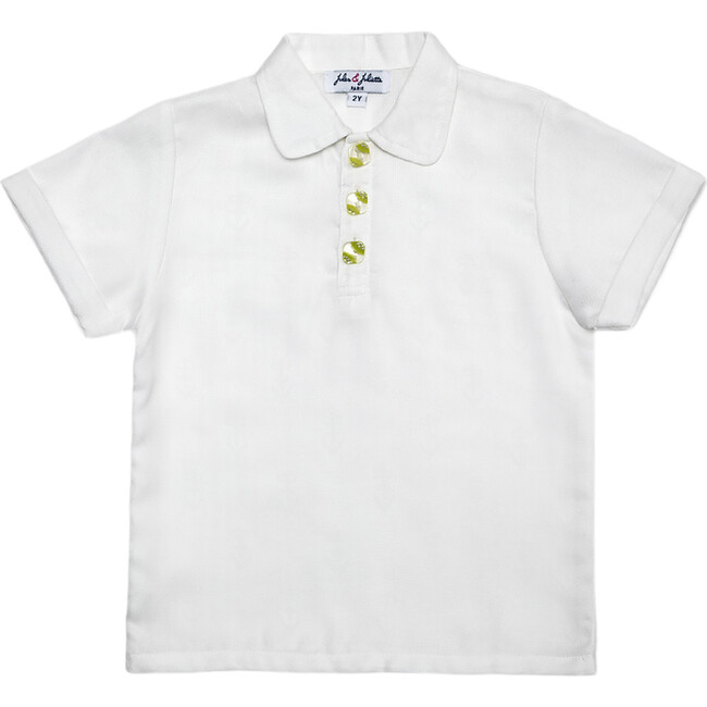 Brandan Boy Polo Rolled Sleeves, White Pistachio Buttons