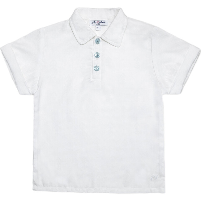 Brandan Boy Polo Rolled Sleeves, White Blue Buttons