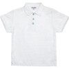Brandan Boy Polo Rolled Sleeves, White Blue Buttons - Polo Shirts - 1 - thumbnail