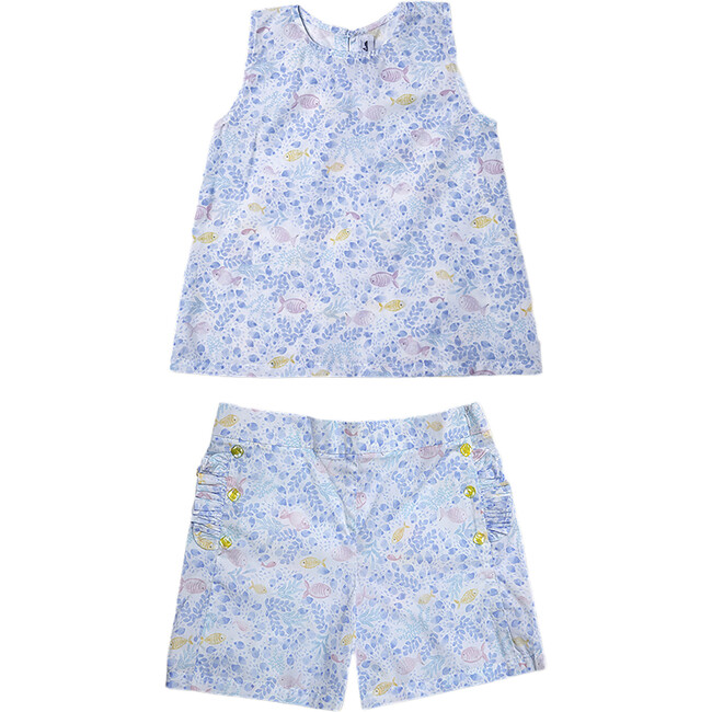 Fleur Blouse Print, Blue Yellow - Blouses - 3