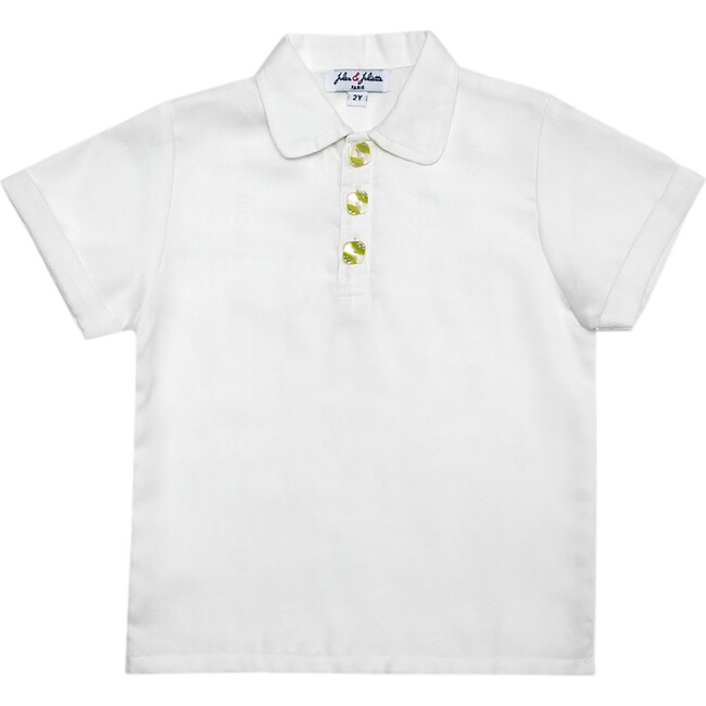 Brandan Baby Polo Rolled Sleeves, White Pistachio Buttons