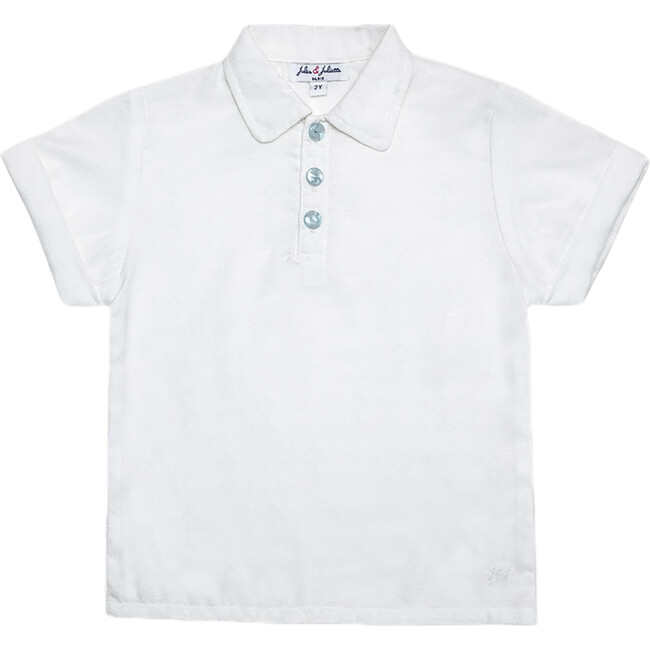 Brandan Baby Polo Rolled Sleeves, White Blue Buttons