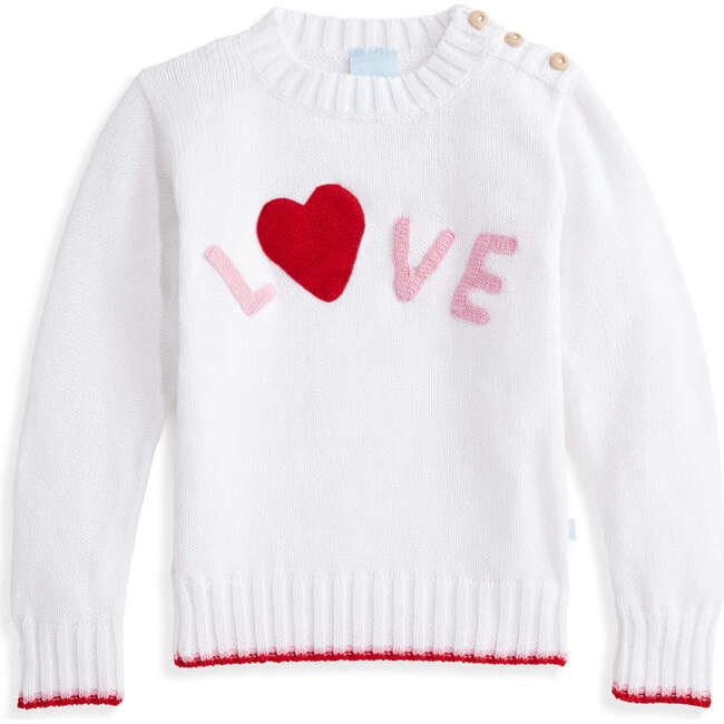Applique LOVE Pullover, White w/Pink