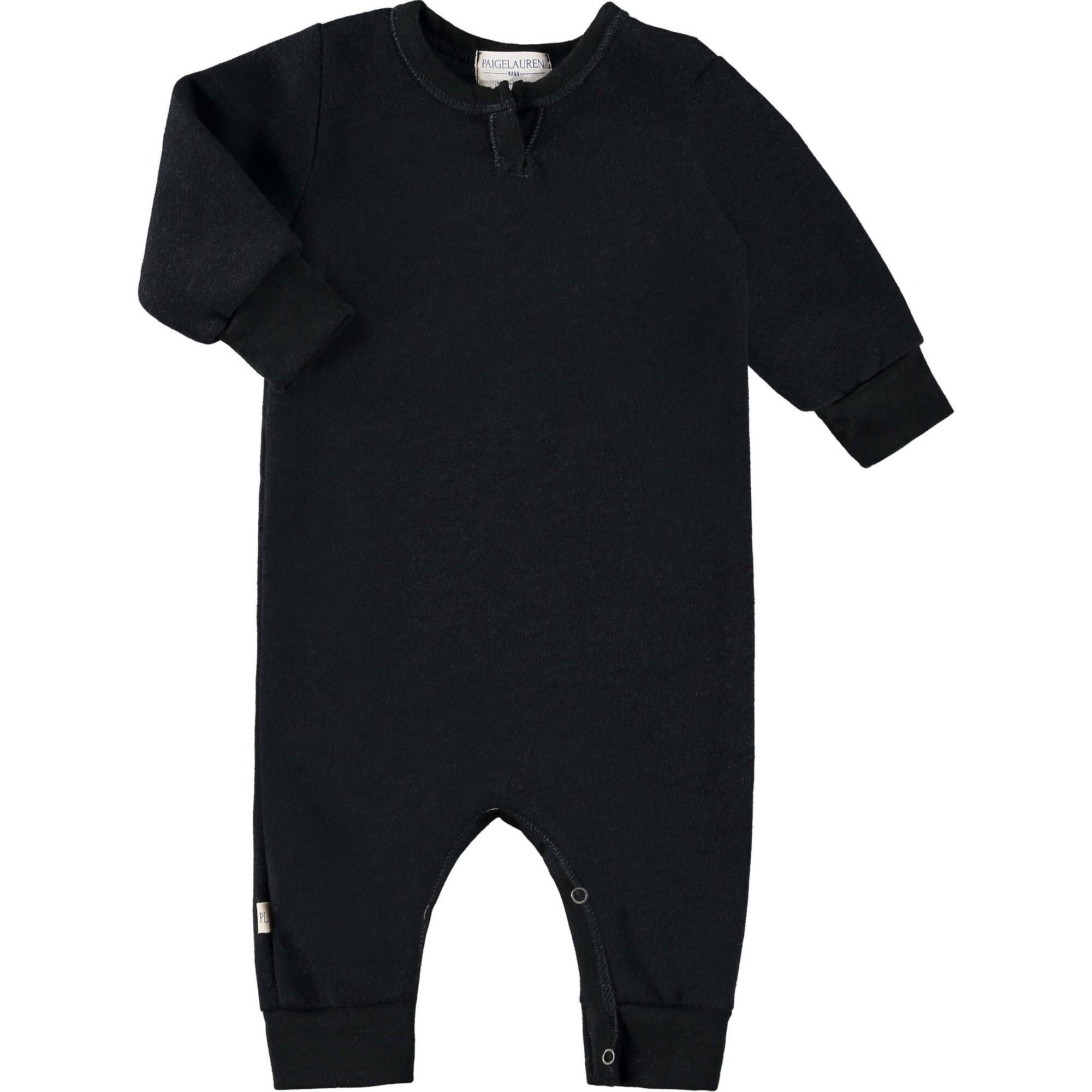 Baby Henley Fleece Coverall, Black - Rompers - 1