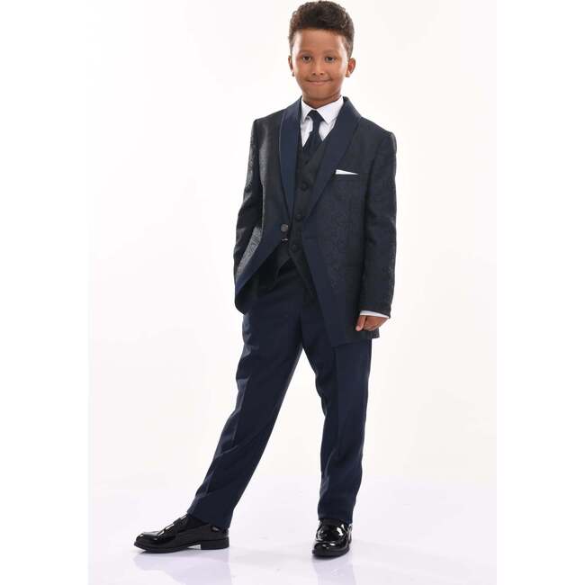 5pc Damasque Print Suit, Navy - Suits & Separates - 3
