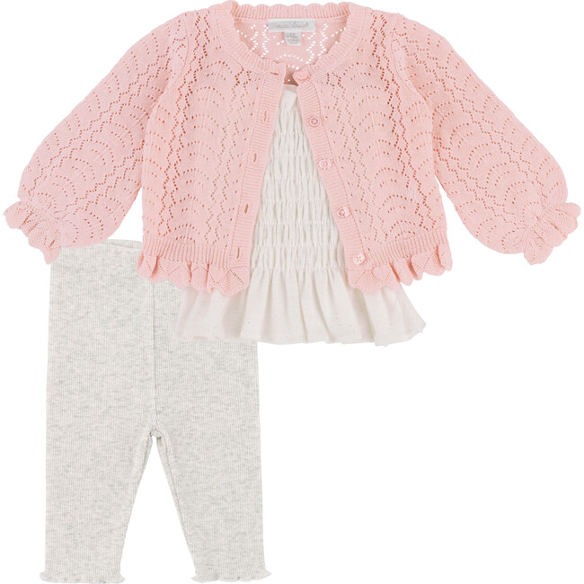 Sweater Cardigan, Top & Legging Set, Pink