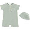 Waffle Romper & Hat Set, Green - Rompers - 1 - thumbnail