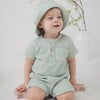 Waffle Romper & Hat Set, Green - Rompers - 2