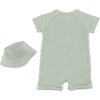 Waffle Romper & Hat Set, Green - Rompers - 3