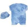 Tie-Dye Waffle Romper & Hat Set, Blue - Rompers - 3