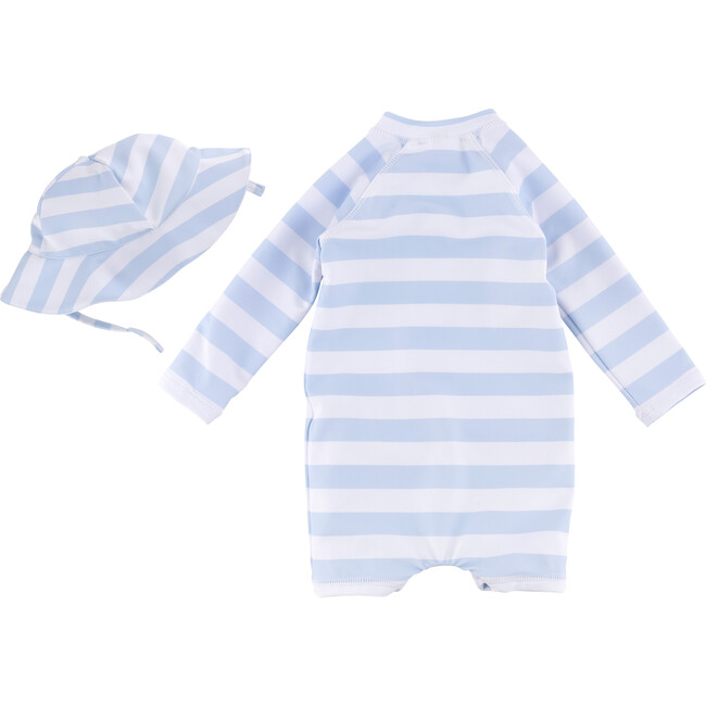 Swimsuit Romper & Hat Set, Blue - Rash Guards - 3