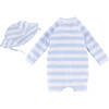 Swimsuit Romper & Hat Set, Blue - Rash Guards - 3