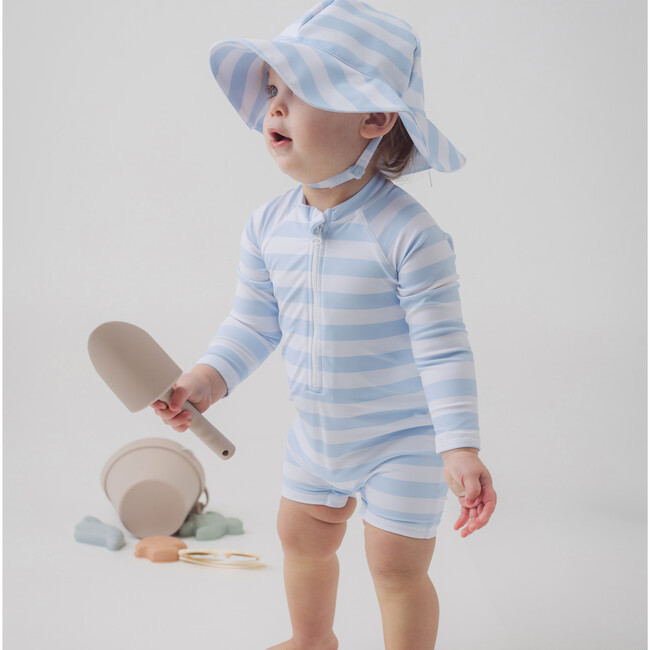 Swimsuit Romper & Hat Set, Blue - Rash Guards - 4
