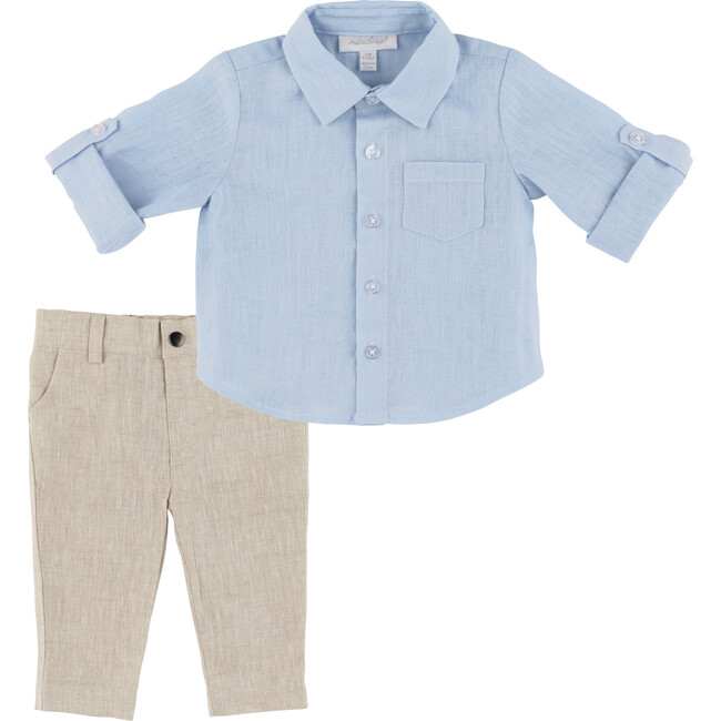Linen Shirt & Pant Set, Blue